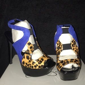 Jessica Simpson leopard/blue cutout sandal heels